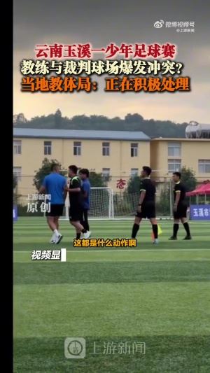 小球员看呆了😯青少年足球教练不满判罚动手打裁判,演变为群殴
