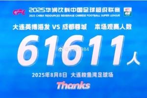 记者:今晚大连英博主场61611人,本赛季已有7次主场人数超6万