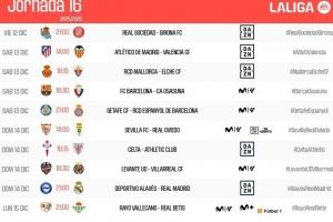  西甲第16轮时间：巴萨12月14日01:30对阵奥萨苏纳，皇马15日出战